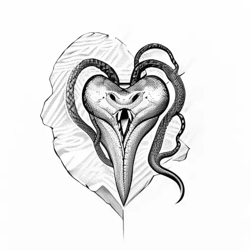 A Snake Wrapped Around A Broken Heart With Blades Piercing Through It