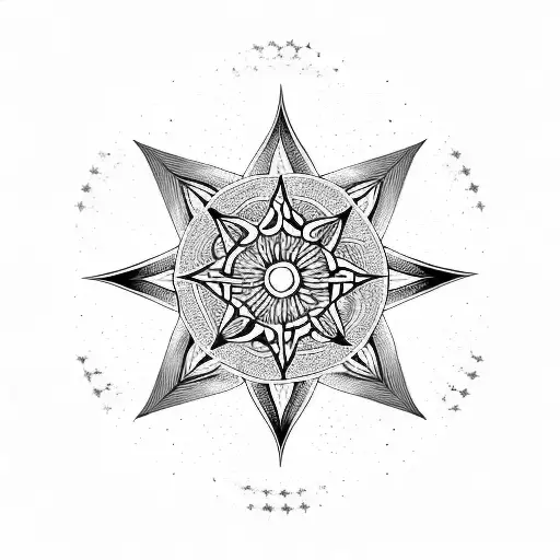 5-Point Swirl Star Surrounded By Tiny Stars