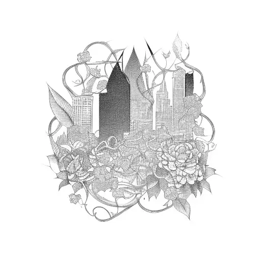 Nature Reclaiming A Chaotic Cityscape With Vines And Flowers