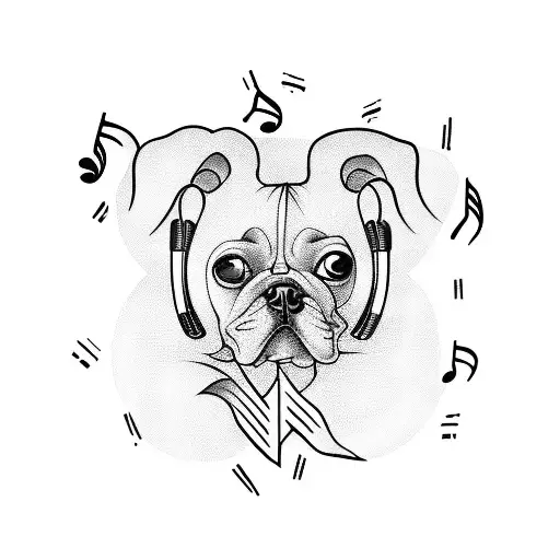 A Tattoo Design Combining Music Notes And A Dog Silhouette