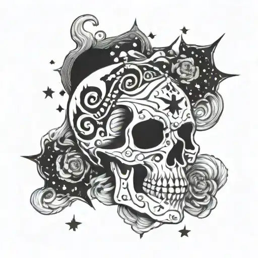 Cosmic Female Skeleton Surrounded By Swirling Galaxies And Stars