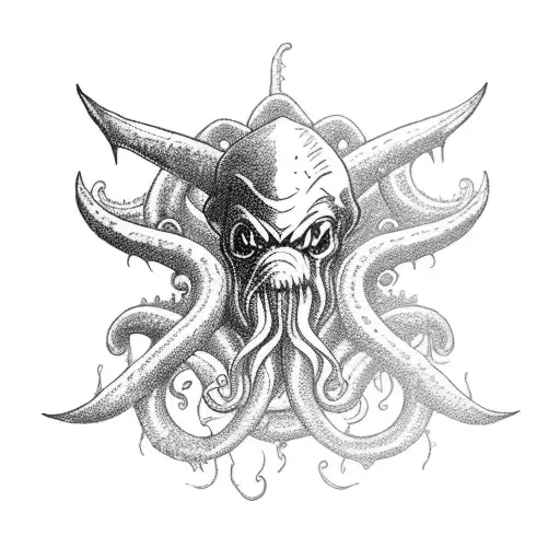 A Cthulhu-inspired Pirate Ship Battling A Sea Monster In A Stormy Ocean