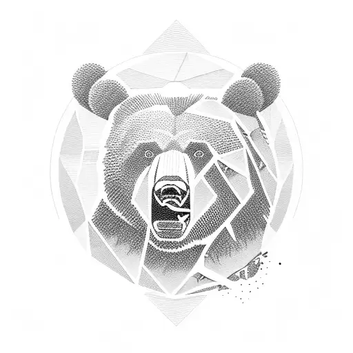 Bear Face With Moon With A Silhouette Of A Boy Ast The Background