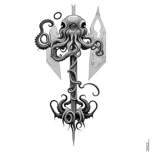 An Axe Inspired By Cosmic Horror And Cthulhu With Tentacle Background