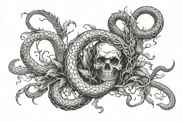 Trident With Roots And Snake Wrapped