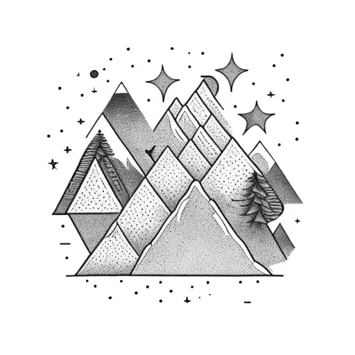 Mountain In Night With Shooting Stars