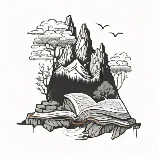 A Mountain Landscape With A Hidden Bookshelf Carved Into The Rocks