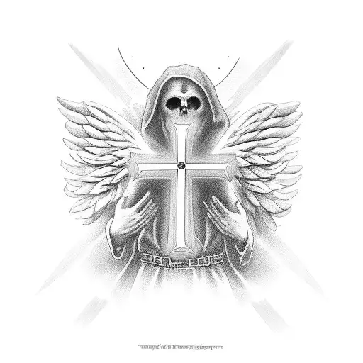 Cross With Angel Behind It