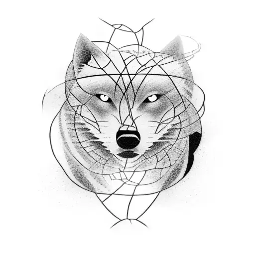 A Basketball Net Intertwined With A Wolf Silhouette