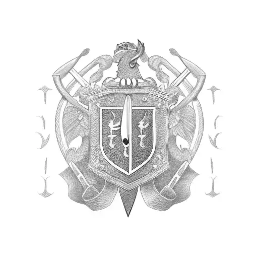 Family Crest With English Broad Sword With Stone Background