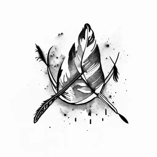 Watercolor Painting Palette With A Feather Quill