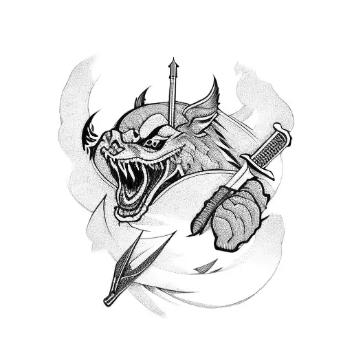 Japanes Fighter With Sword And Background Mount Fuji