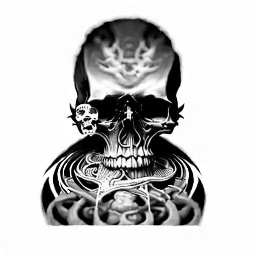 Dark Biomech Coils And Many Small Skulls Forming Around The Uploaded Photo To Fill All The Space