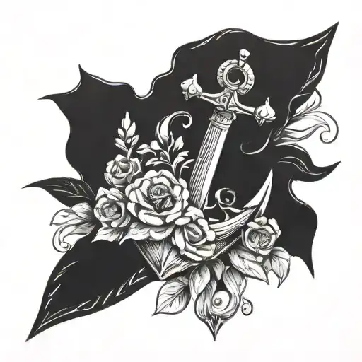 Anchor With Flowers And Sword And Shield