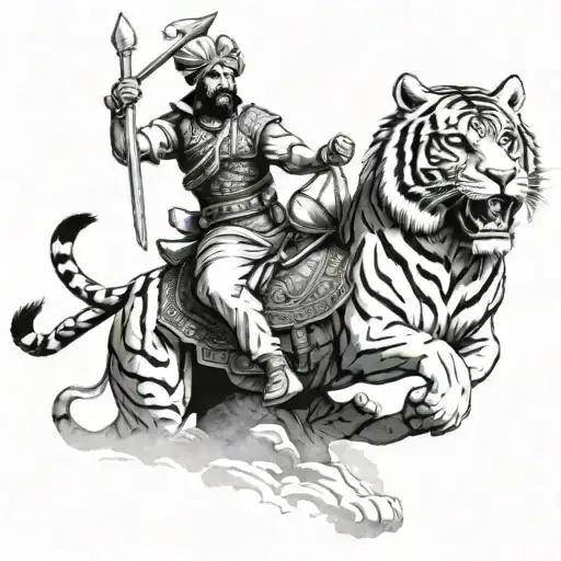 A Fierce Punjabi Warrior Riding A Majestic Tiger Into Battle