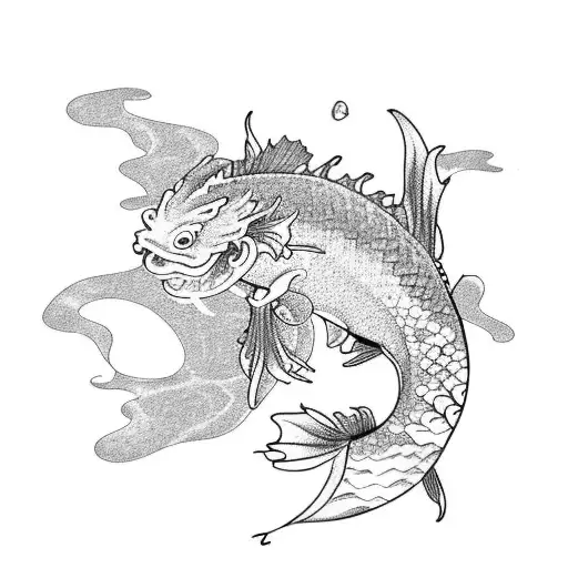 A Koi Fish Transforming Into A Dragon Amidst A Field Of Lotus Flowers