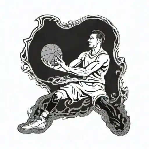 A Basketball Player Executing A Jump Shot With A Dragon Motif Incorporated Into The Background