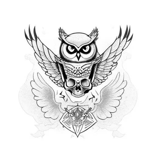 Skull With Owl And Cat