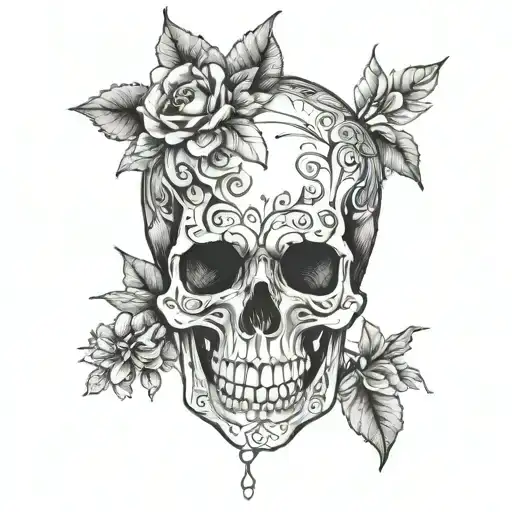 Half Flesh Skull Dark And Beautiful Blackwork