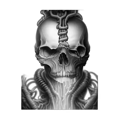Dark Biomech Coils And Many Small Skulls Forming Around The Uploaded Photo To Fill All The Space