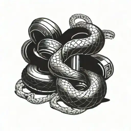 A Snake Coiled Around A Set Of Gym Weights