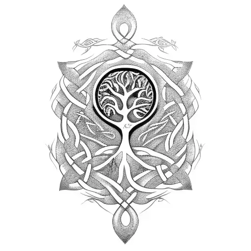 Tree Of Life With Roots That Grow Into A Celtic Design