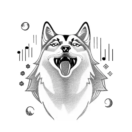 A Husky Howling At A Full Moon Made Of Musical Notes