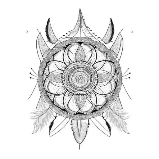 Dreamcatcher With Intricate Geometric Patterns Intertwined With Feathers And Beads