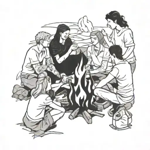 A Group Of Friends Gathered Around A Campfire Sharing Stories