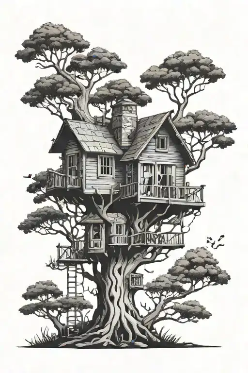 Design A Tattoo Of A Treehouse In The Woods With A Hidden Message For Your Wife