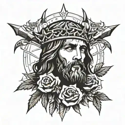 Christ With A Crown Of Thorns May Have A Flash Of Light Above Him And A Rose Below Him