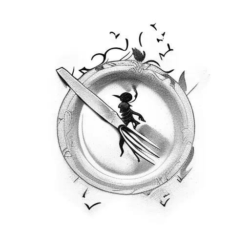 Cupid Repairing A Broken Heart With A Chef's Knife And Fork