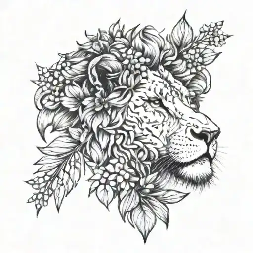 Lion And Lilacs Intertwined