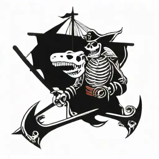 Tattoo From Shoulder To Wrist Skeleton Pirate With Lantern Pirate Ship Megalodon