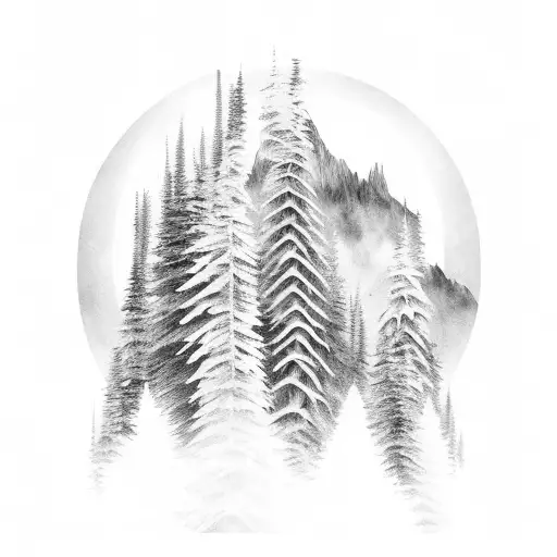 A Hauntingly Beautiful Forest Scene With Skeletal Trees And Towering Mountains In The Background