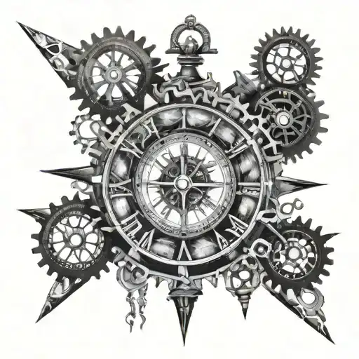 Half Clock Gears And Half Compass With Broken Glass