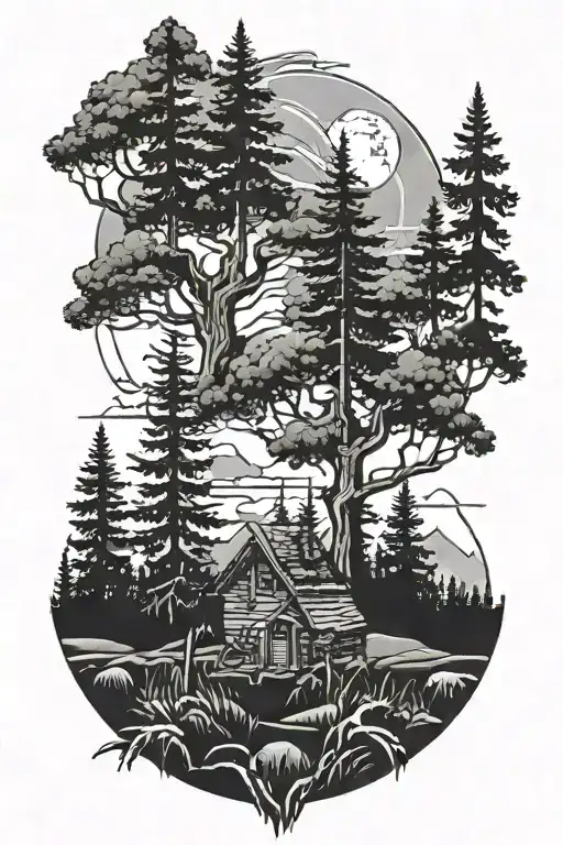 Outdoor Wilderness Scene With Pine Trees