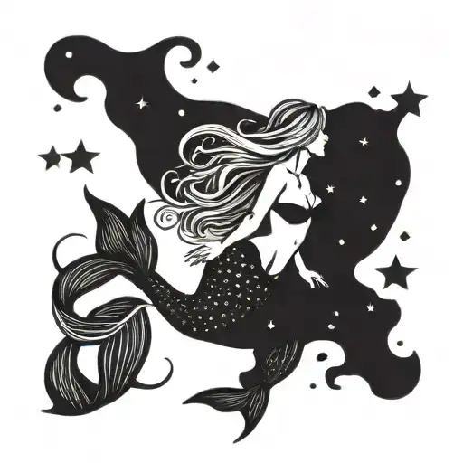 A Sexy And Alluring Mermaid Under A Starry Night Sky