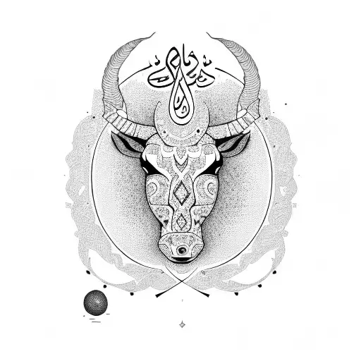 Incorporate Word Isia And Ilian In Arabic Calligraphy Into A Tattoo Design Representing Taurus Heads