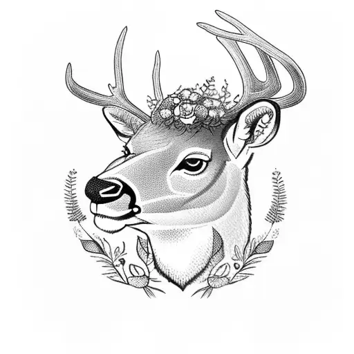 Deer With Flowers And An Antique Frame Around It