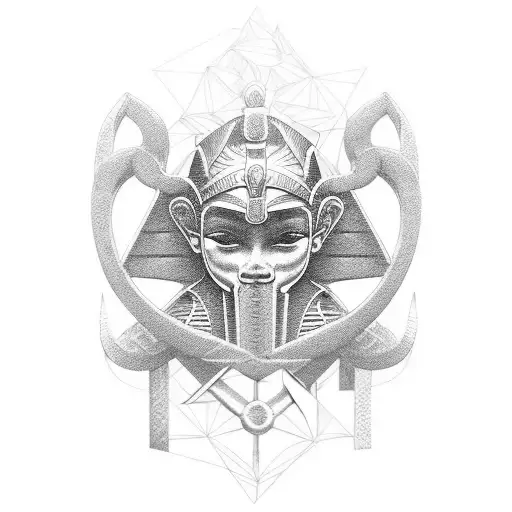 Combine Elements Of Egyptian Mythology With Steel Fabrication Tools In A Blackwork Design