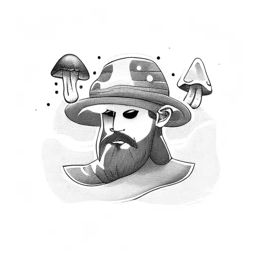 Guy Sitting With Hat And Mushrooms