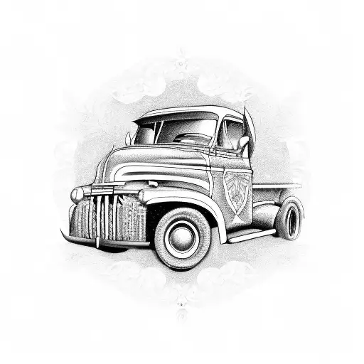 A Tattoo Design Of A Truck And A Floral Arrangement With A Subtle Legal Theme Incorporated