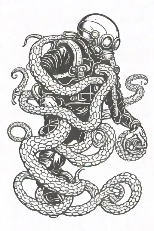 Deep Sea Diver Wrestling A Giant Octopus Driving A Hotrod