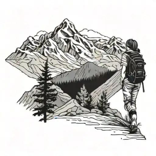 A Girl With Backpacks Walk On Mountain Range