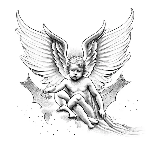 Cherub Angel Kneeling Down At The Gates Of Heaven