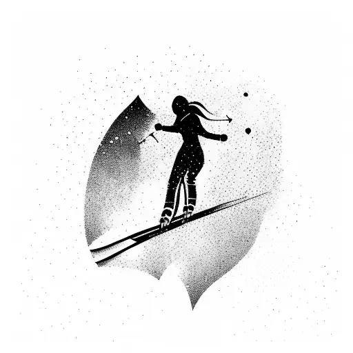 A Girl Silhouette Of A Skier Against A Gradient Background Of Snow And Sun