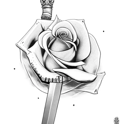 Sword Wrapped In A Rose With A Crown Hanging Off A Hilt