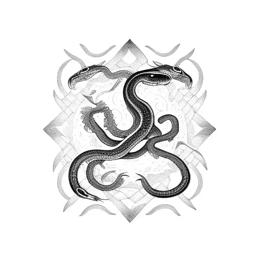 A Detailed Snake Intertwined With Symbols Of The Zodiac Signs