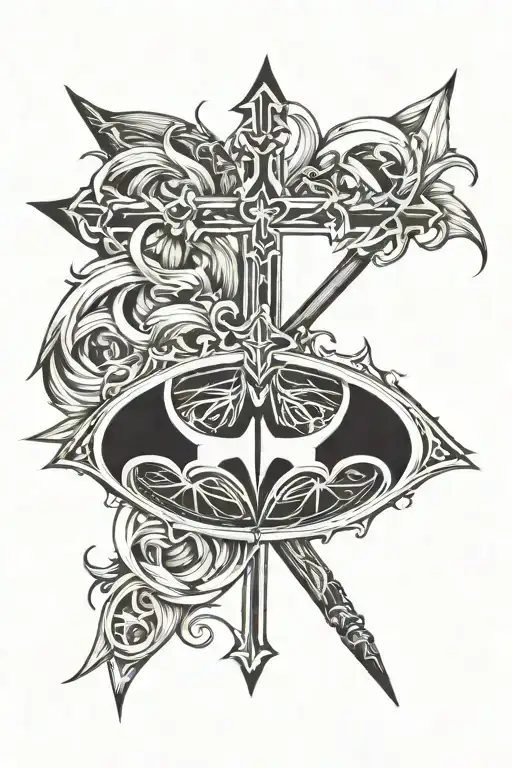 Batman Symbol And Cross Intertwined